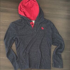 Gray and Red Hooded Sweater